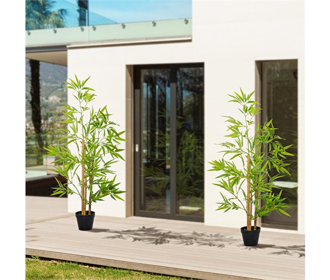 Bambús Artificiales PE, PP Outsunny, hogar - decoración Verde