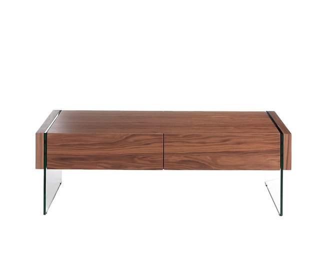 Mesa centro rectangular nogal y cristal templado Transparente