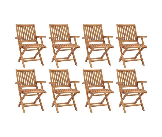 8 Sillas de jardín plegables de madera maciza de teca Marron