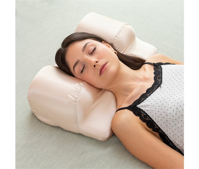 Almohada Cervical Antiarrugas con Funda de Satén Beige