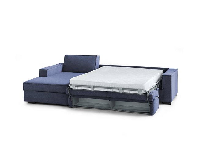 Sofá cama con península en tela Daalb Azul Marino