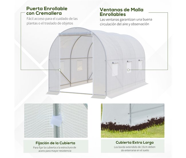 Invernadero de Túnel Metal, PE Outsunny Gris