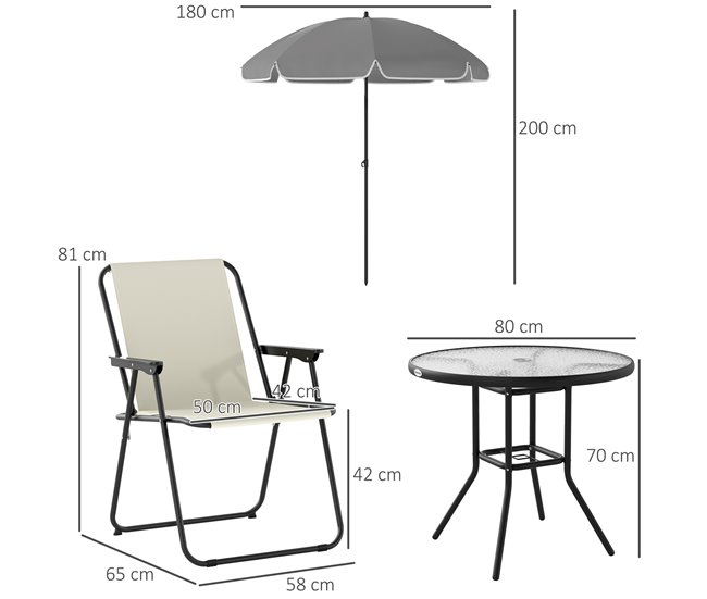Conjunto de Jardín Acero, Textilene Outsunny Crudo
