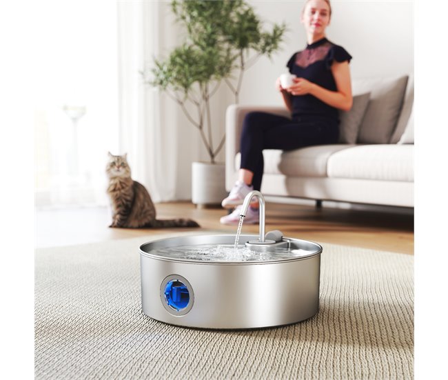 Fuente Agua Mascotas Acero Inoxidable 304 PawHut Gris