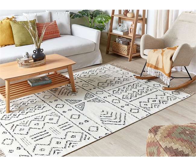 Beliani Alfombra de pelo corto ALKENT 160x230 Blanco/ Beige