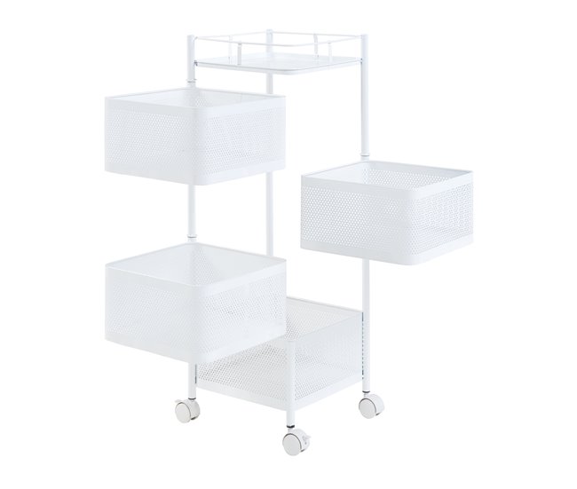 [en.casa] Carrito de cocina Sunndal con 4 cestas acero 27 Blanco