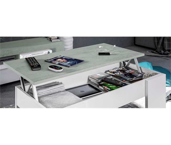 Mesa de centro elevable LINE II blanco y cemento Blanco/ Gris