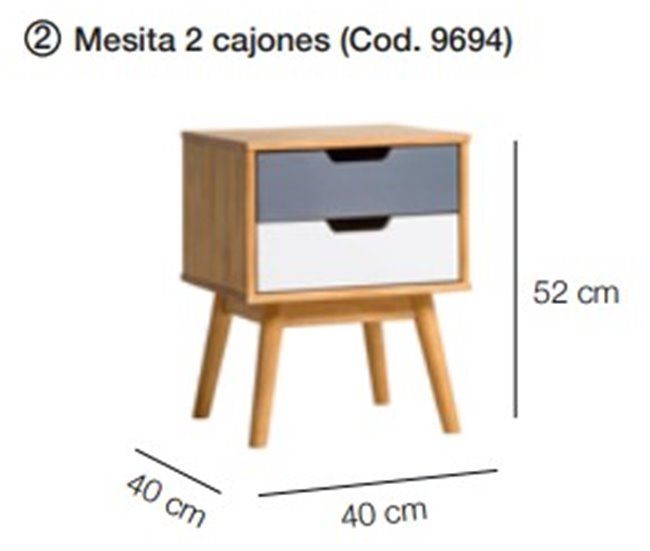 Mesita de noche VITA con 2 cajones Roble