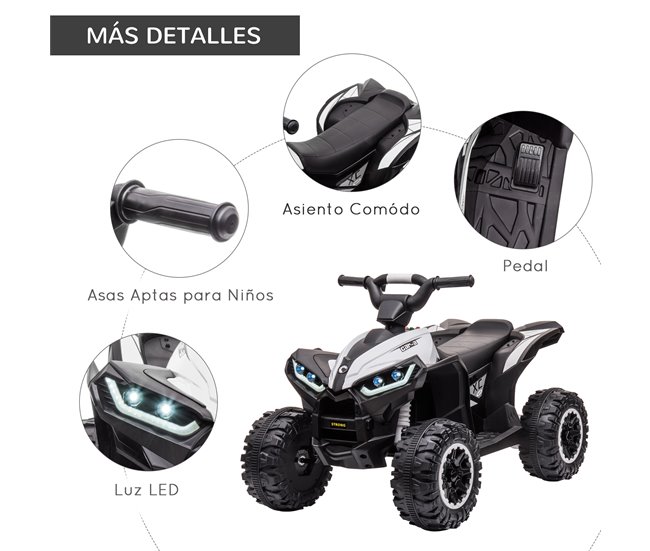 Quad Eléctrico Infantil PP, Metal HOMCOM Blanco