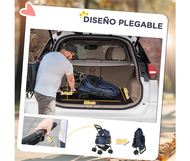 Cochecito para Mascotas Acero, Tela Oxford PawHut Azul