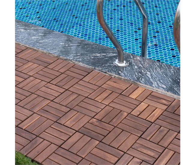 Set de 10 baldosas clic Alliste 12 láminas acacia/plástico Marron