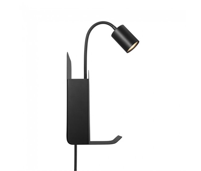 Aplique revistero con USB y repisa Roomi Metal  Nórdico Negro