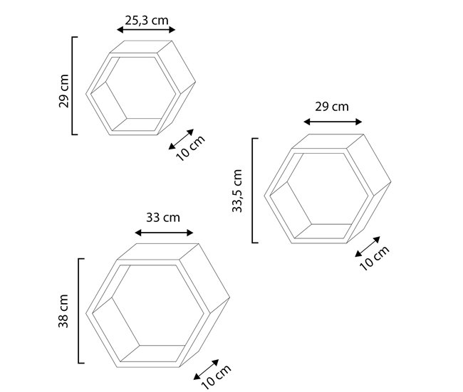 Set de 3 estantes de pared Nuno hexagonales Madera