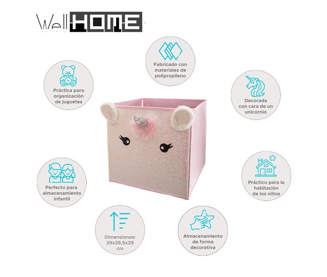 Caja de almacenamiento infantil 'Unicornio' Rosa