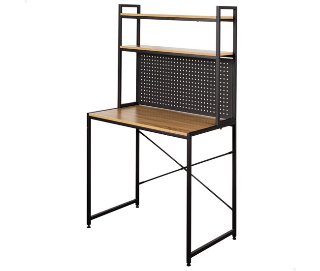 Max Home Escritorio con estantería y tablero perforado madera y acero Negro/ Madera