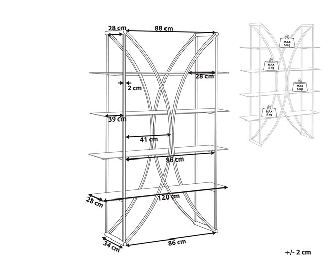 Beliani Librería HOLLOW 120 Dorado