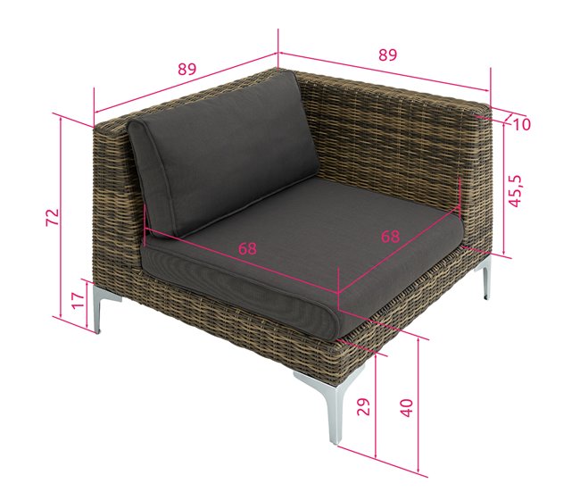 Pieza modular para conjunto de ratán Antracita