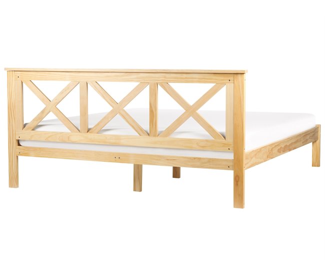 Beliani Cama Madera de pino TANNAY 189x208 Blanco
