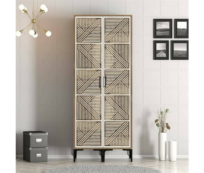 Armário 2 portas com efeito madeira 80 Blanco/ Madera