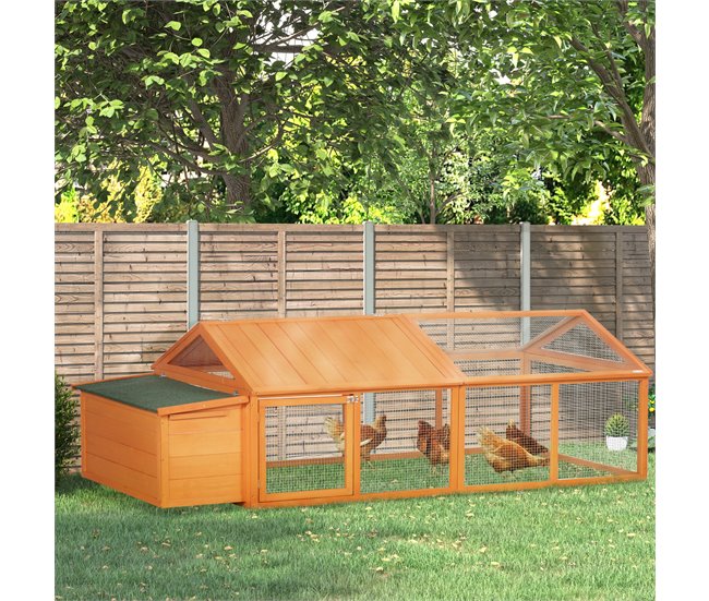Gallinero de Exterior Madera de Abeto, Metal PawHut Naranja