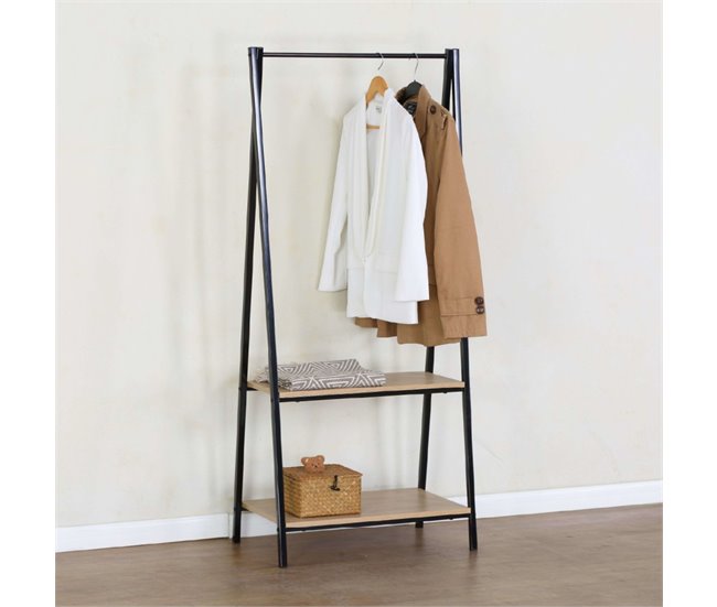 Burro de Ropa 2 Estantes Dormitorio Melamina y Metal Multicolor