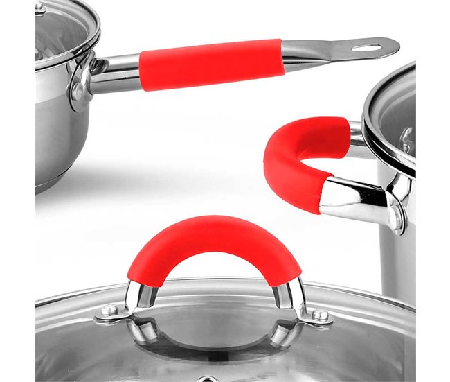 Batería Cocina Set 8 Piezas Vitro Inducción Acero Rojo Gridinlux Rojo