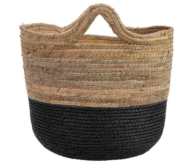 Cesto de fibra de hoja de banana y cuerda Negro