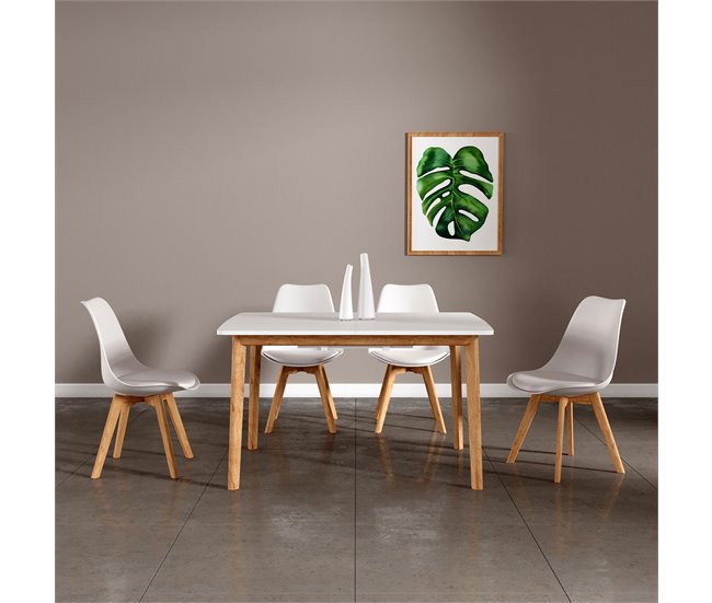 Mesa extensible Helga 120, 4 sillas Nora Blanco