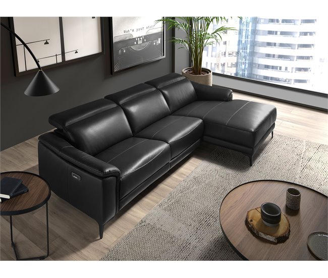 ANGEL CERDÁ Sofá chaise longue relax izquierda piel Negro
