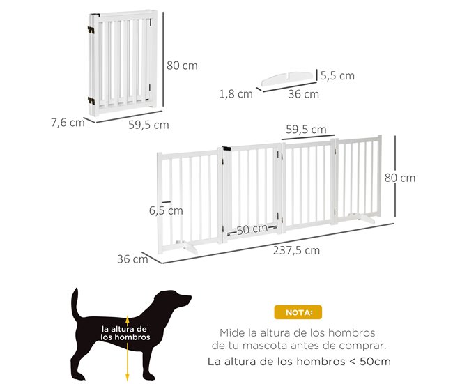 Barrera para Perros Madera de Pino PawHut Blanco