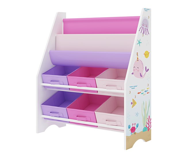 Estantería para niños Ponteceso aglomerado/tela 62 Blanco/ Azul