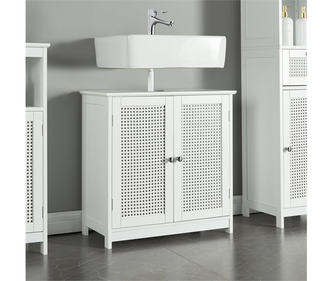 Mueble para debajo del lavabo Karlsøy con puertas MDF Blanco