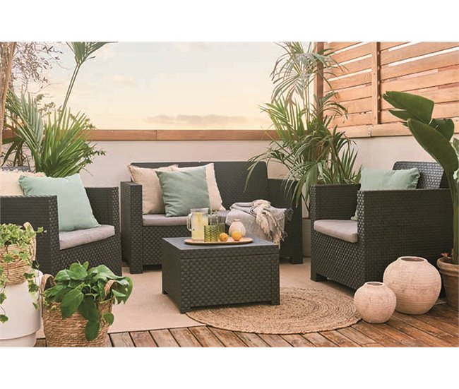 Set de jardín MAHINA sofá 2 plazas, 2 sillones y mesa de centro Gris