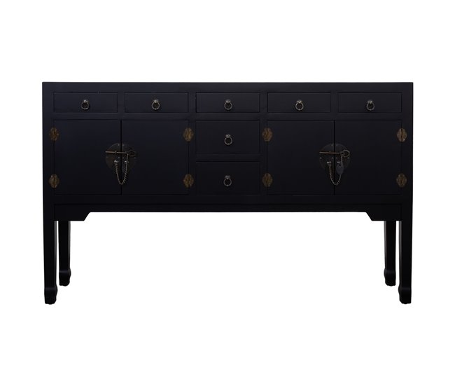 Aparador de madera de 7 cajones y 2 puertas Negro