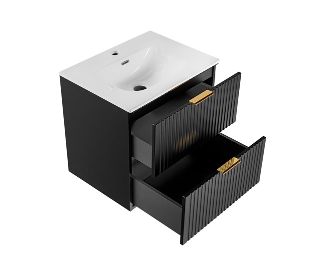 Conjunto de muebles con lavabo espejo LED y columna Adriel 60 Madera