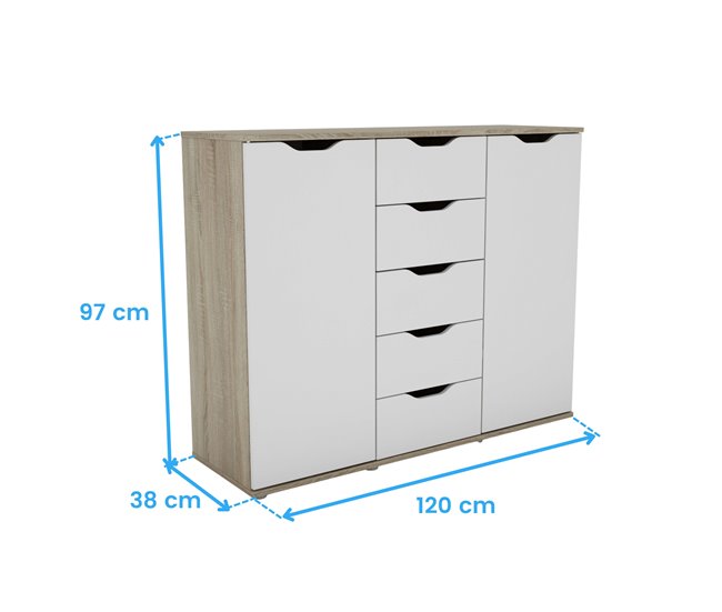 Aparador 2 Puertas 5 Cajones Parc Roble Sonoma Multicolor