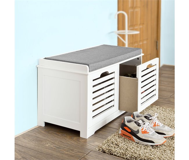 Banco de Almacenamiento con cojines y 2 Cubos FSR23-K-W SoBuy Blanco