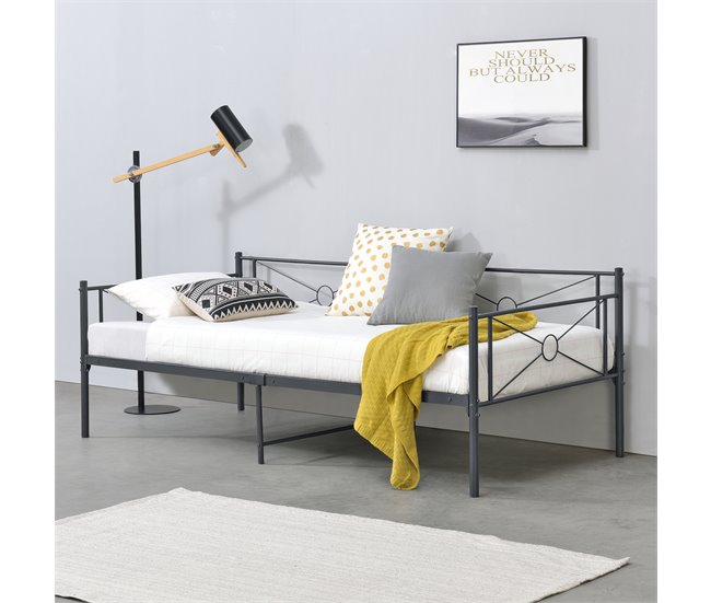 Cama Simple Alvesta con somier Reposacabezas metal 96x207 Gris Oscuro