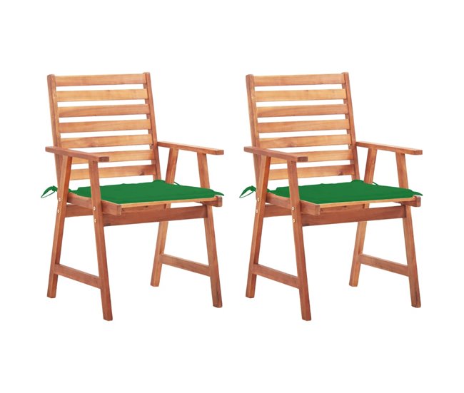 2 Sillas comedor de jardín de madera maciza acacia con cojines Antracita