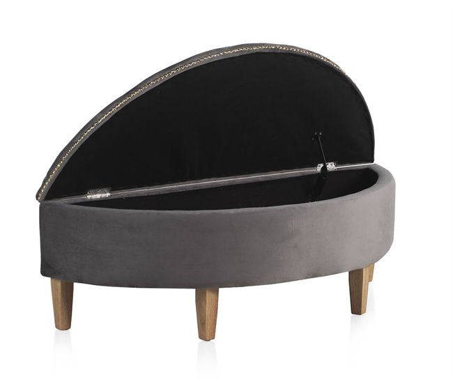 Asiento tapizado en terciopelo patas en madera natural Gris