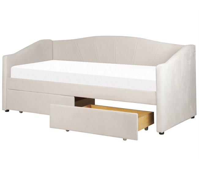 Beliani Cama con almacenaje Poliéster VITTEL 214x98 Beige