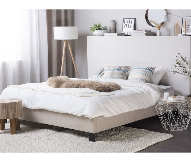 Beliani Cama con somier Poliéster ROANNE 149x211 Beige