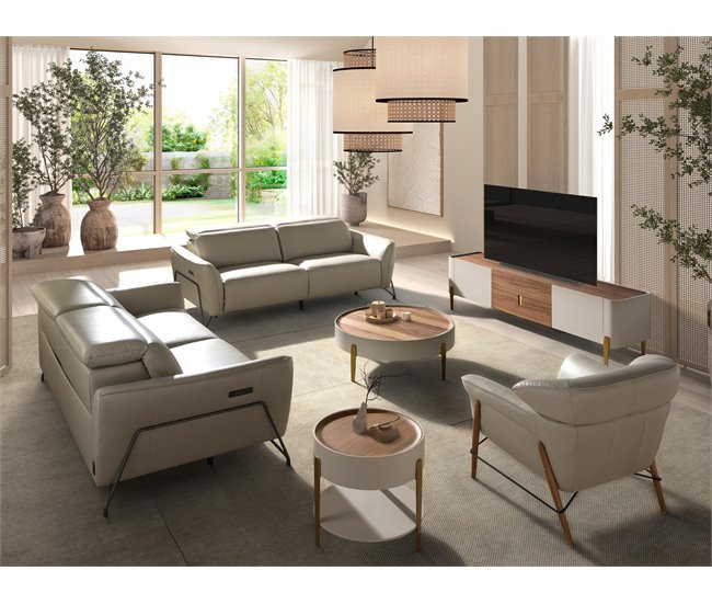 ANGEL CERDA Mueble TV, acero pulido Nogal
