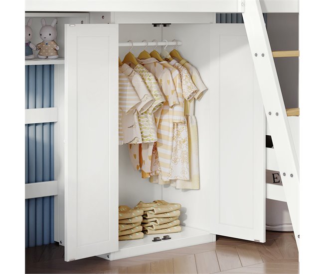 Cama alta infantil de madera de pino Natural/ Blanco