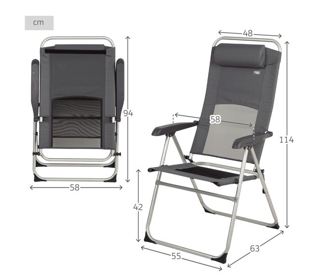 Aktive Silla plegable jardín reclinable 6 posiciones Gris