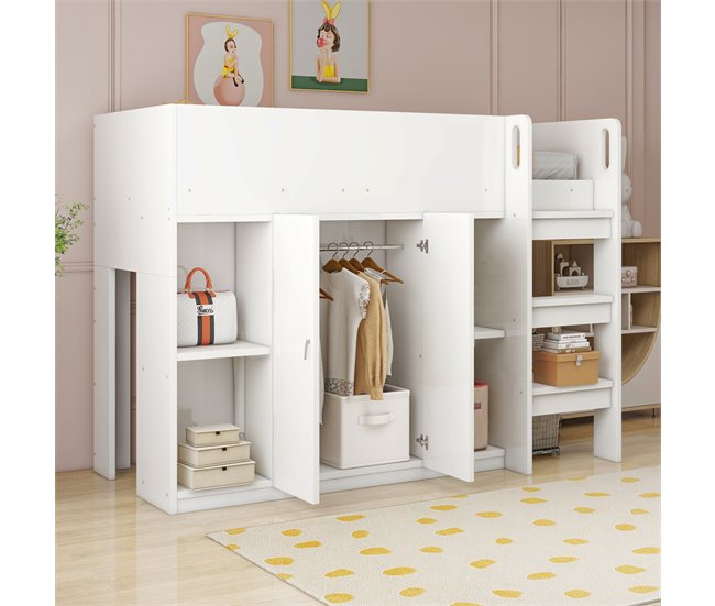 Cama alta para niños 95x205 Blanco