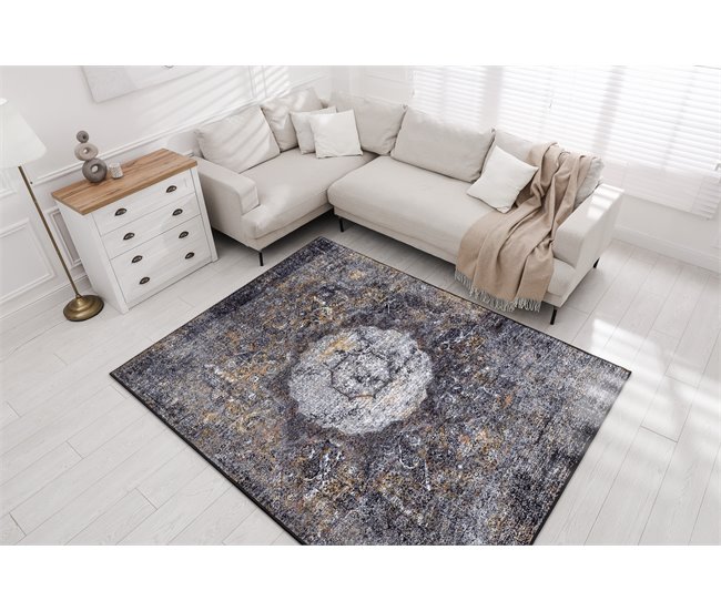 Alfombra lavable MIRO 51453.805 Rosetón vintage 120x170 Gris Oscuro
