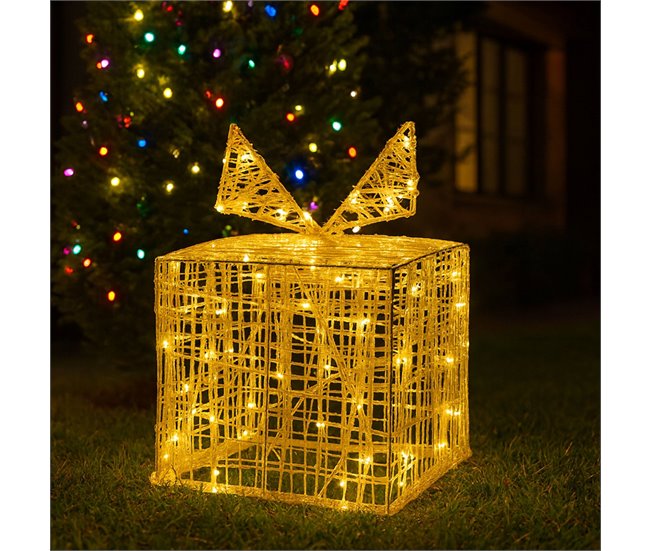 Caja de regalo Navideña decorativa con 30 micro LEDs Blanco