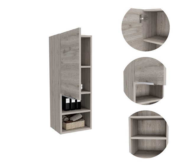 Armario de Pared baño Mila, con estantes Gris