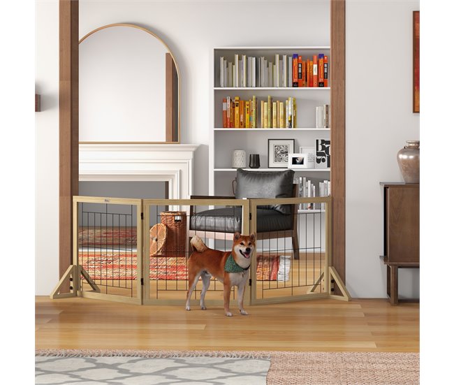 Barrera para Perros Pino, Acero PawHut Madera